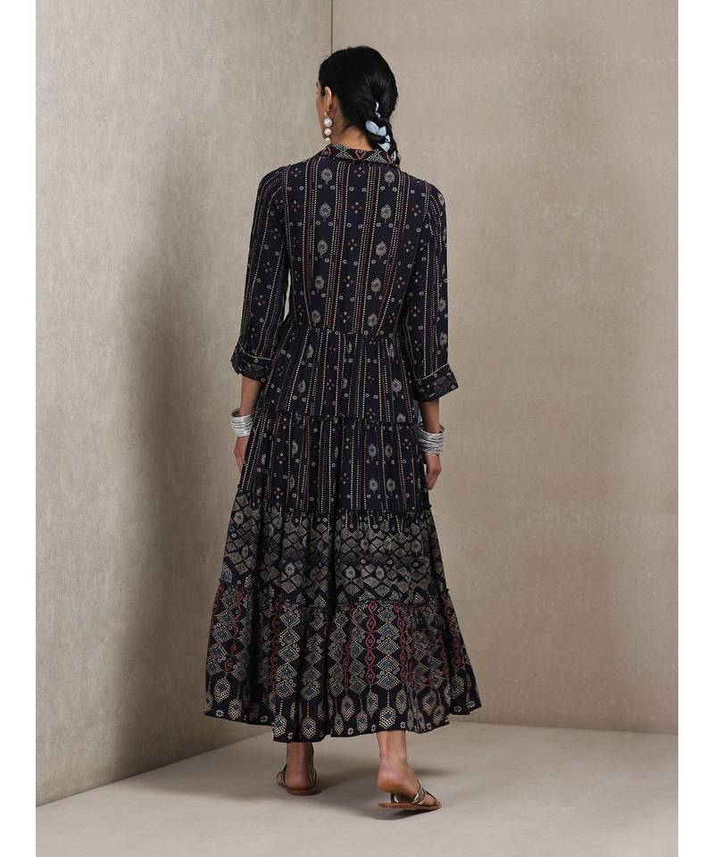 Shirt Collar 3/4 Sleeve Printed Dress