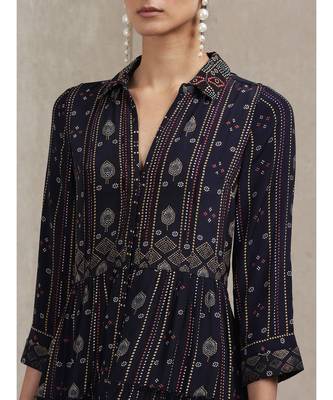 Shirt Collar 3/4 Sleeve Printed Dress 5