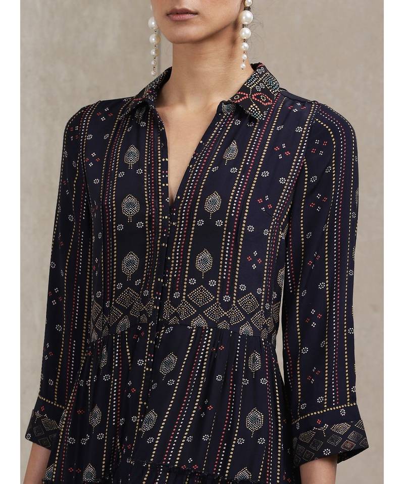 Shirt Collar 3/4 Sleeve Printed Dress