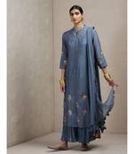 Band Collar Full Sleeve Emboridered Kurta With Dupatta And Sharara