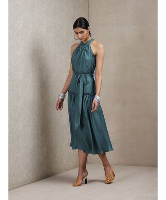 Teal Green Halter Neck Long Dress 2
