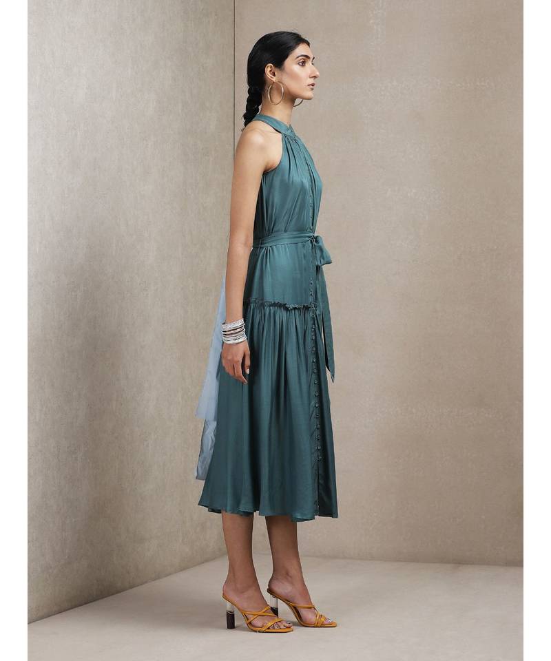 Teal Green Halter Neck Long Dress