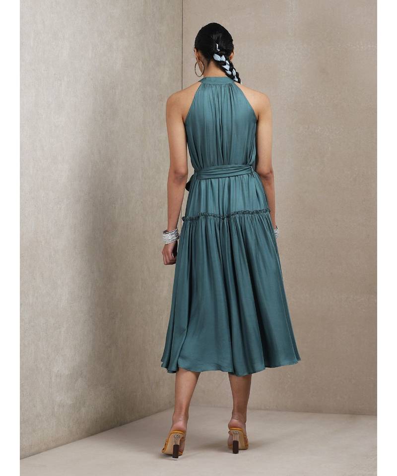 Teal Green Halter Neck Long Dress