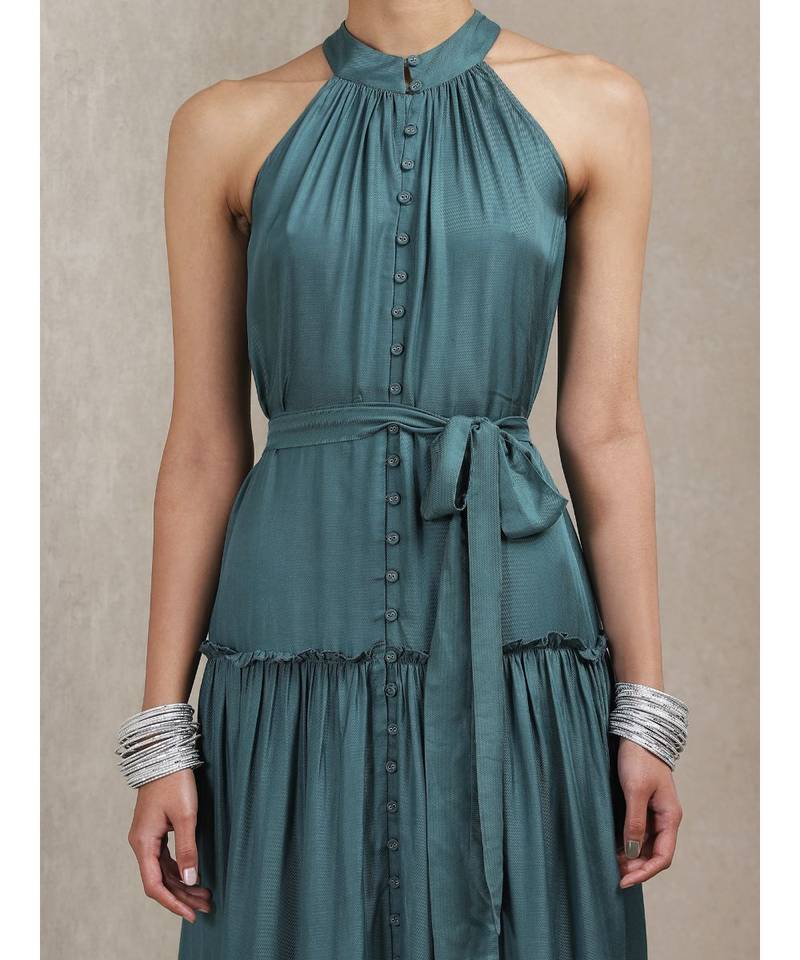 Teal Green Halter Neck Long Dress