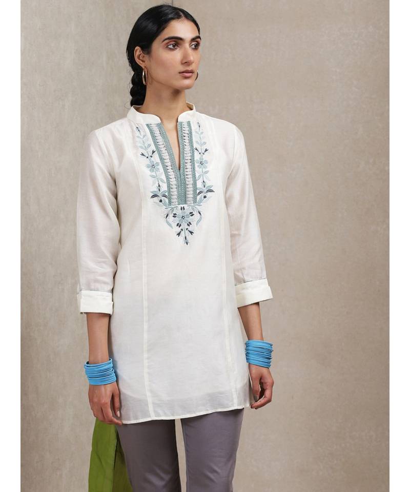 Band Collar 3/4 Sleeve Embroidered Kurti