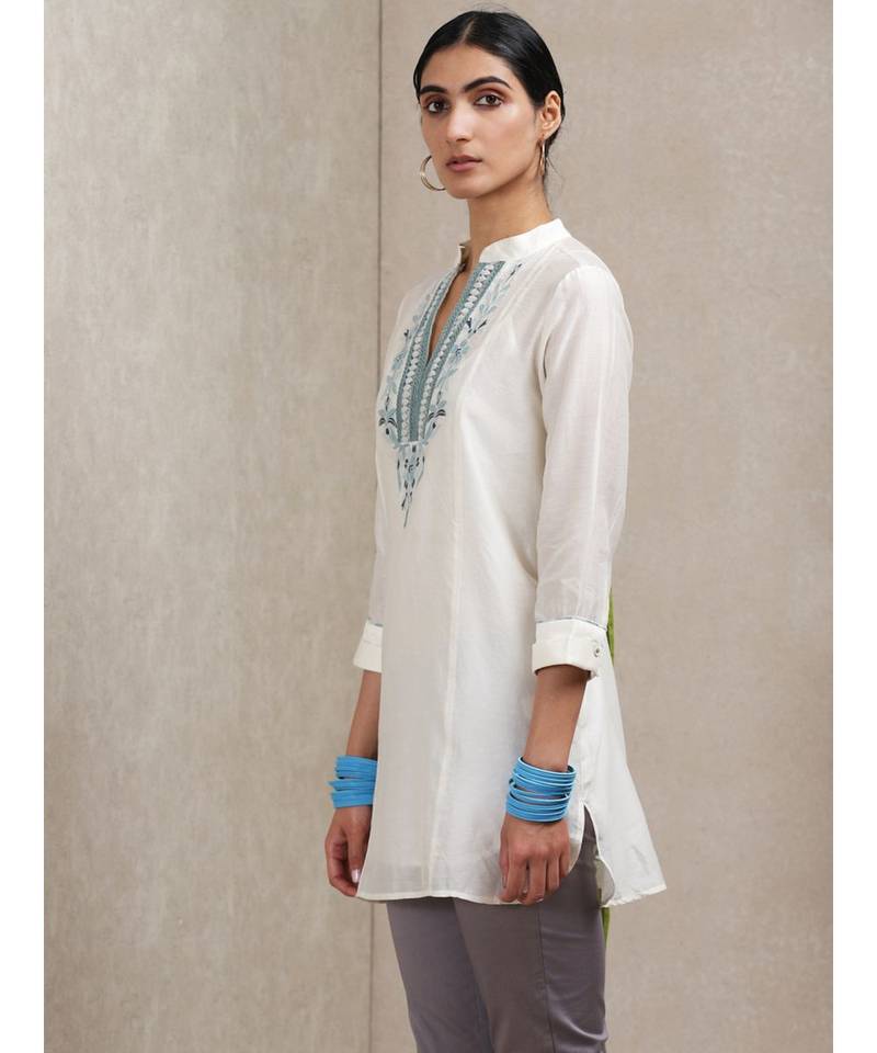 Band Collar 3/4 Sleeve Embroidered Kurti