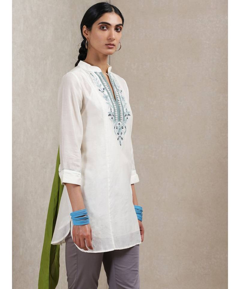 Band Collar 3/4 Sleeve Embroidered Kurti