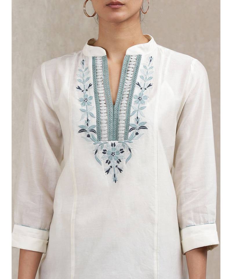 Band Collar 3/4 Sleeve Embroidered Kurti