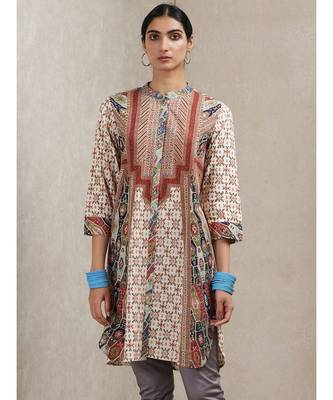 Band Collar 3/4 Sleeve Printed Kurta 1