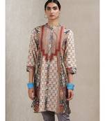 Band Collar 3/4 Sleeve Printed Kurta