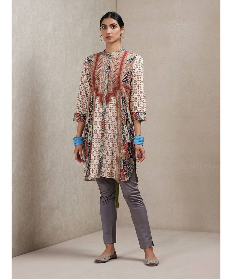Band Collar 3/4 Sleeve Printed Kurta