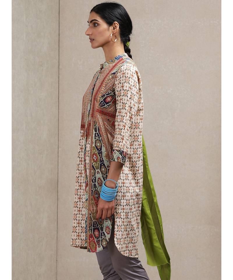 Band Collar 3/4 Sleeve Printed Kurta