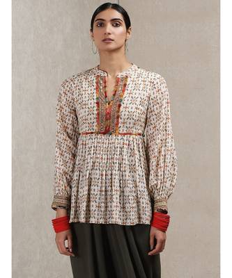 Band Collar Full Sleeve Embroidered Kurti 1