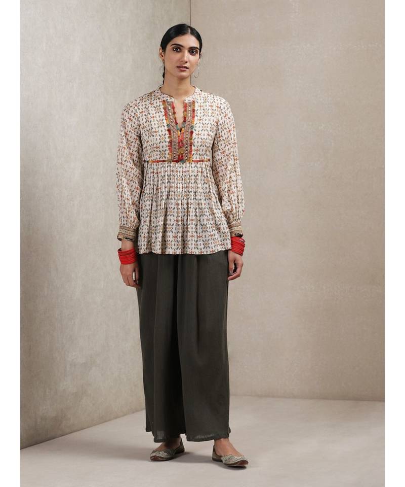 Band Collar Full Sleeve Embroidered Kurti