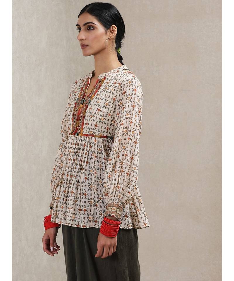 Band Collar Full Sleeve Embroidered Kurti