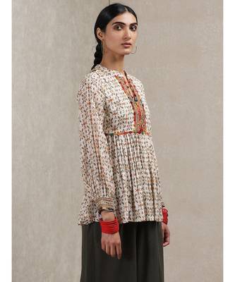 Band Collar Full Sleeve Embroidered Kurti 4