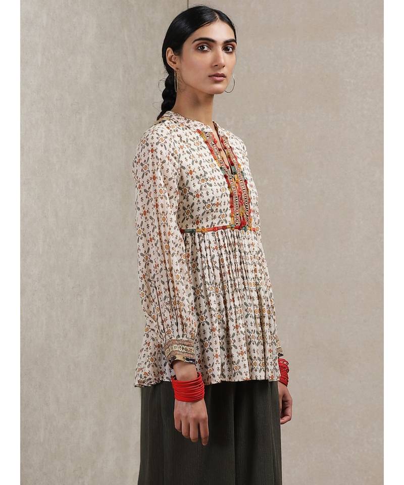 Band Collar Full Sleeve Embroidered Kurti