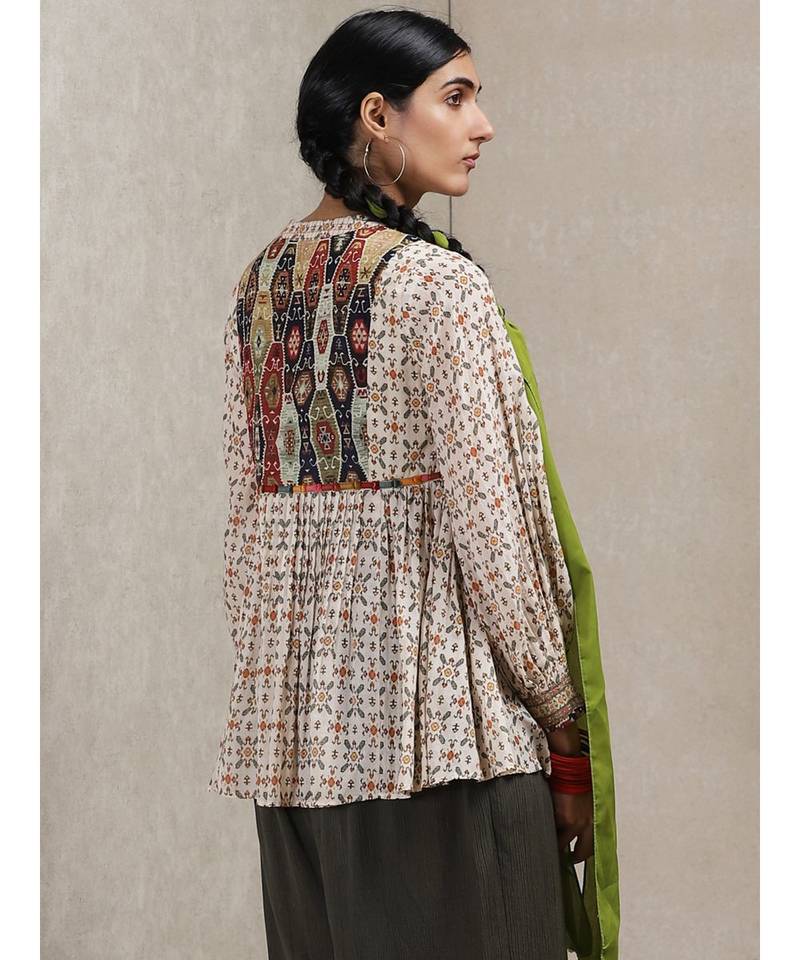 Band Collar Full Sleeve Embroidered Kurti