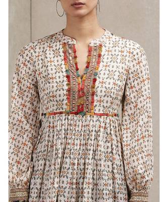 Band Collar Full Sleeve Embroidered Kurti 6