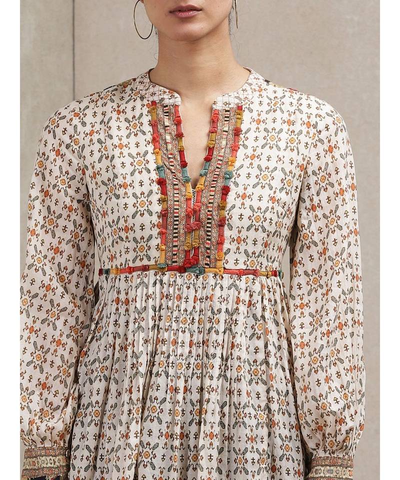 Band Collar Full Sleeve Embroidered Kurti