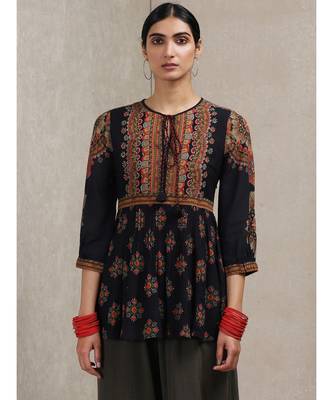 Round Neck 3/4 Sleeve Embroidered Kurti 1