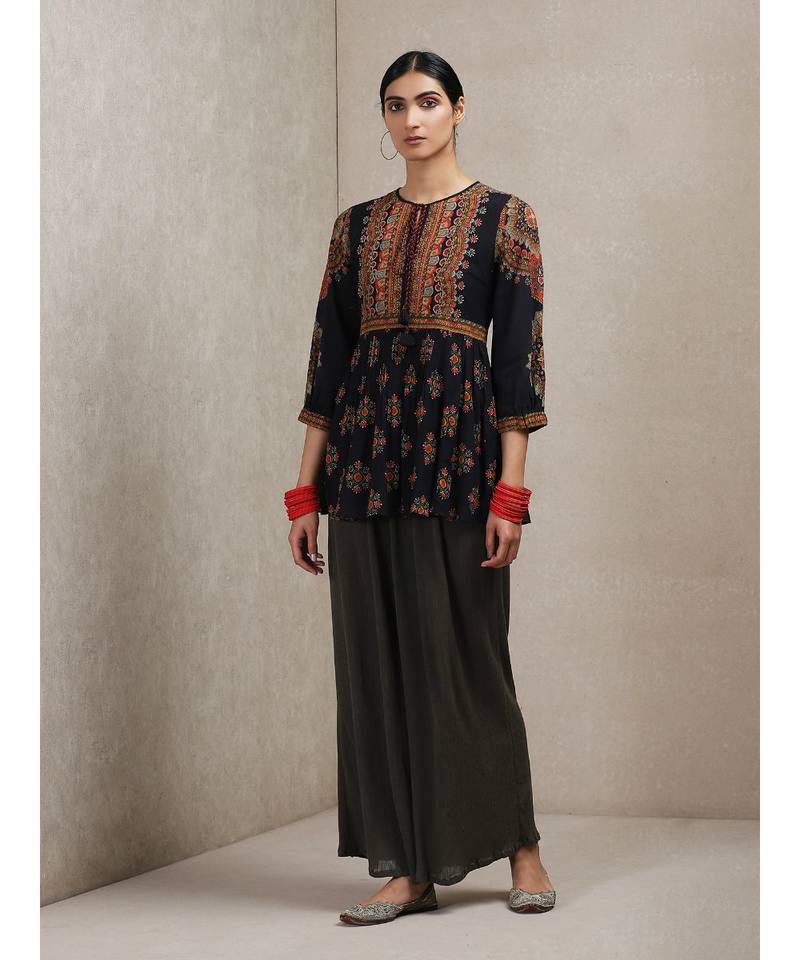 Round Neck 3/4 Sleeve Embroidered Kurti