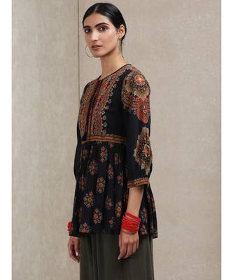 Round Neck 3/4 Sleeve Embroidered Kurti 3