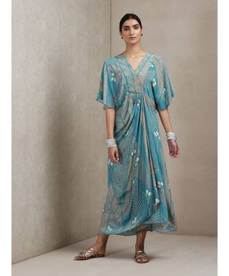 V Neck Half Sleeves Printed Dress 1