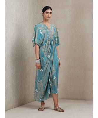 V Neck Half Sleeves Printed Dress 3