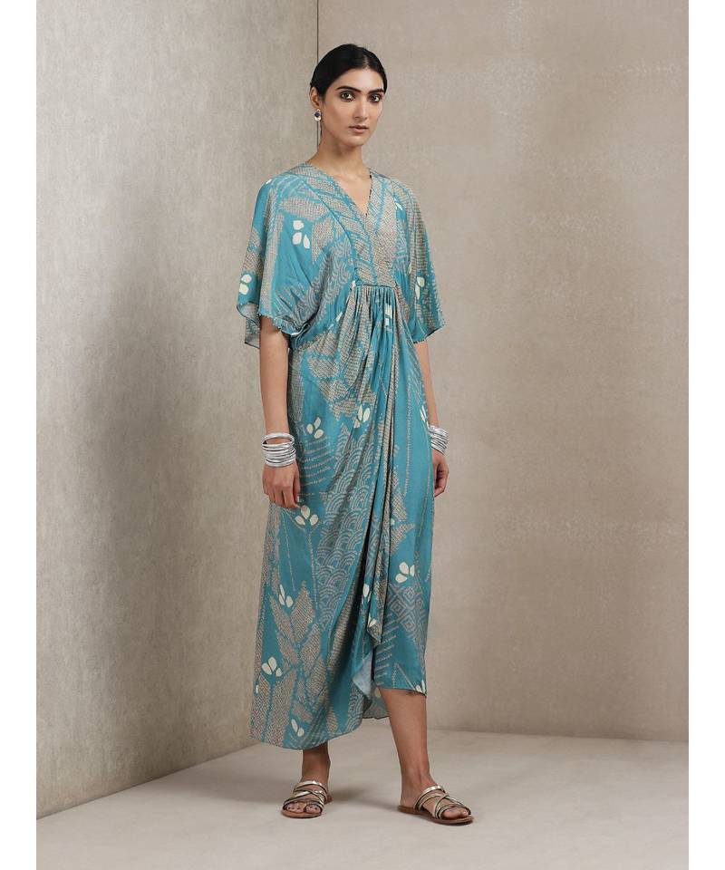 V Neck Half Sleeves Printed Dress