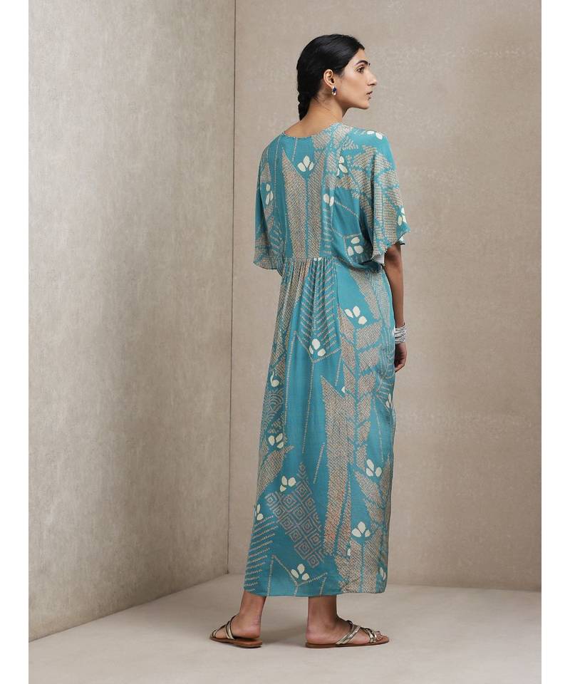 V Neck Half Sleeves Printed Dress