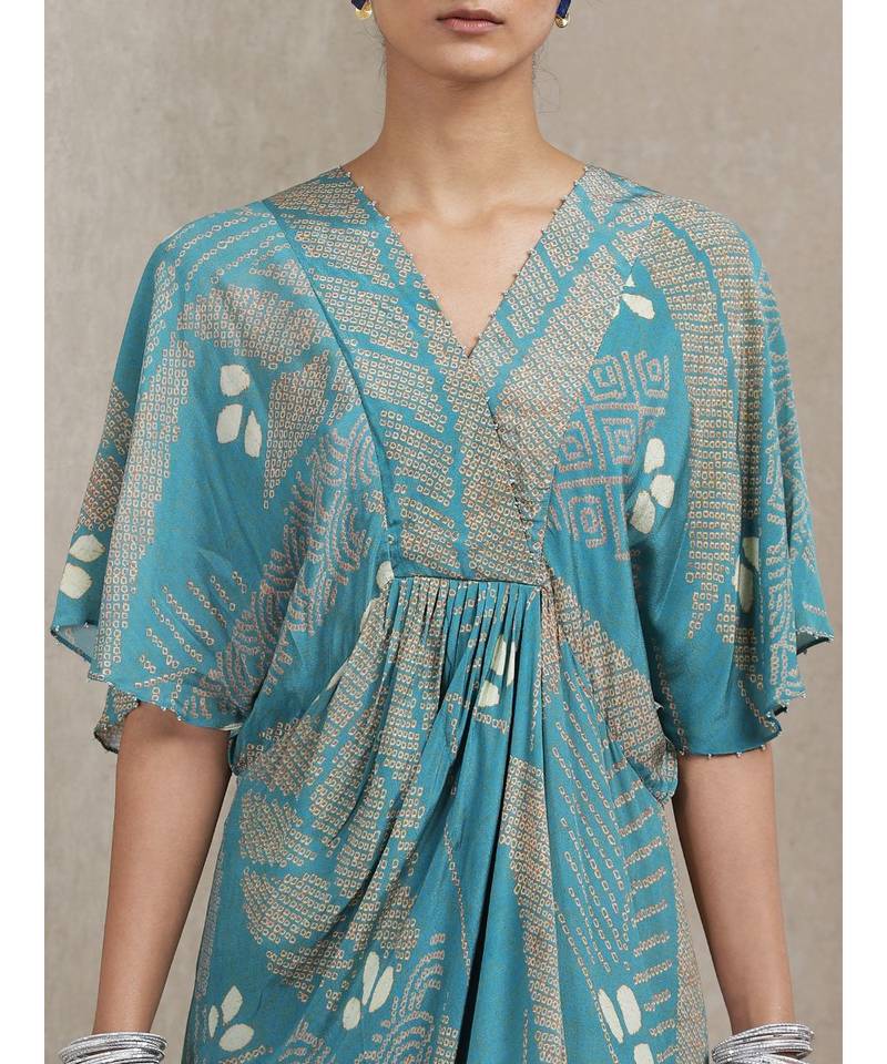 V Neck Half Sleeves Printed Dress