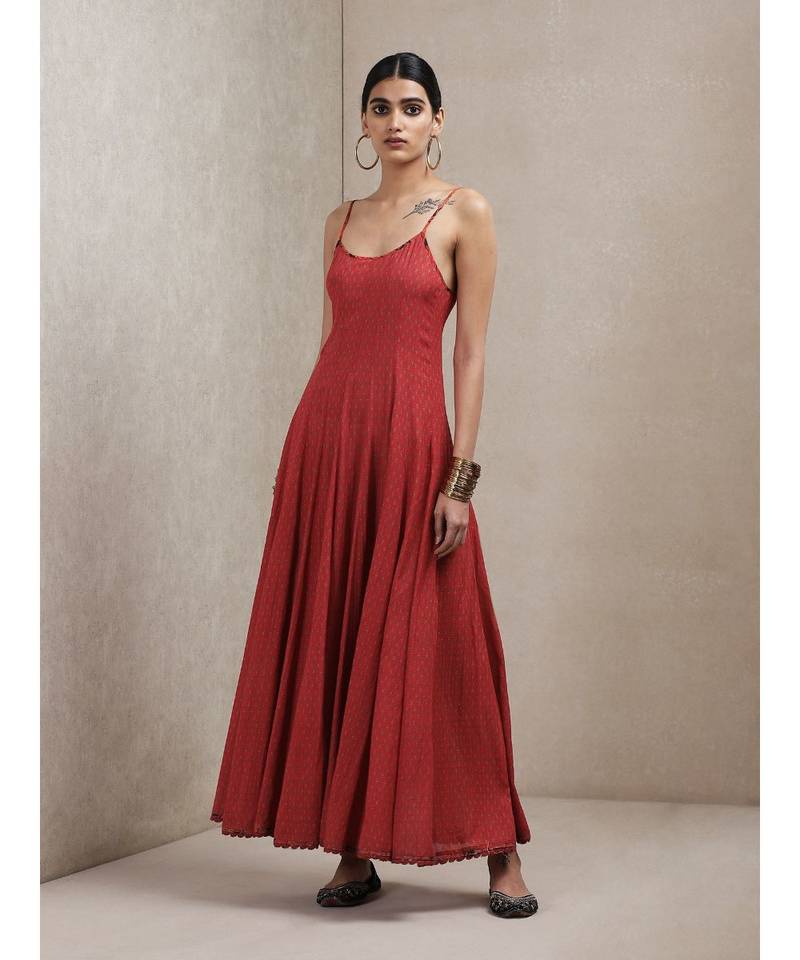 Round Neck Sleeveless Long Inner Kurta With Printed Full Sleeve Cape