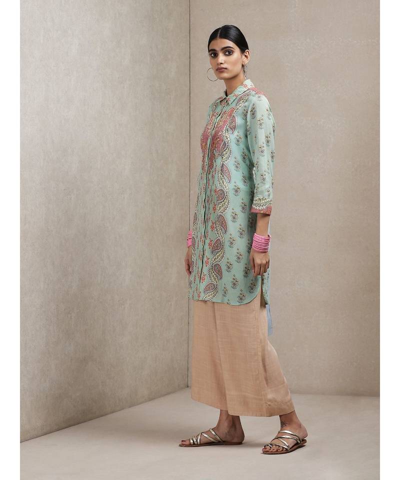 Collar Neck 3/4 Sleeve Printed Kurti
