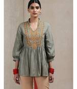 Band Collar 3/4 Sleeve Embroidered Yoke Kurti