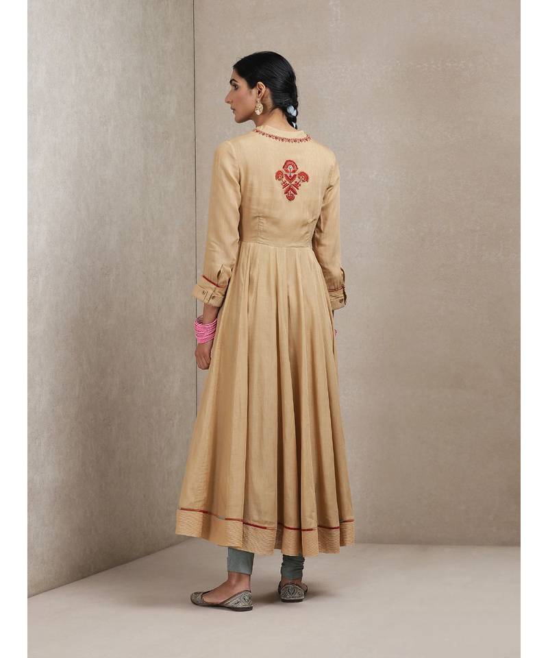 Band Collar 3/4 Sleeve Embroidered Yoke Kurta With Legging And Dupatta