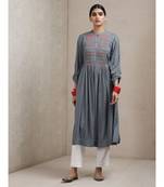 Band Neck 3/4 Sleeve Smocking Yoke Kurta