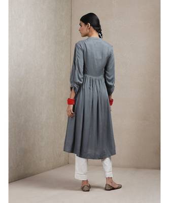 Band Neck 3/4 Sleeve Smocking Yoke Kurta 4
