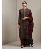Band Collar Full Sleeves Kurta With Pant And Dupatta
