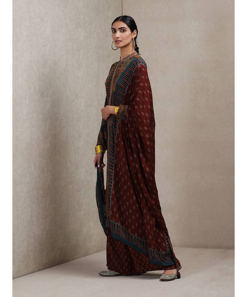 Band Collar Full Sleeves Kurta With Pant And Dupatta