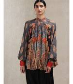 Band Collar Flared Sleeves Black Kurti