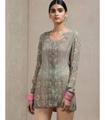 Round Neck Full Sleeves Sage Green & Pink Kurti