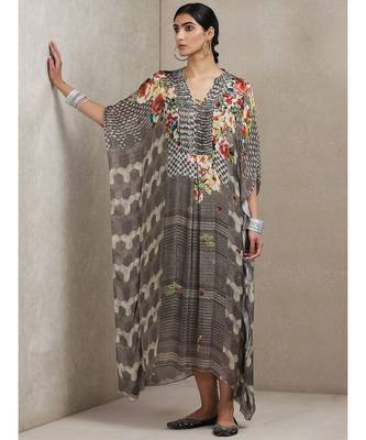 Grey Floral Print Kaftan 1