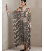 Grey Floral Print Kaftan