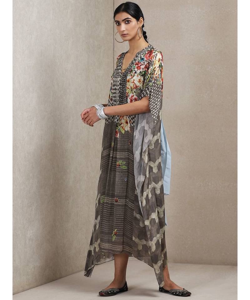 Grey Floral Print Kaftan