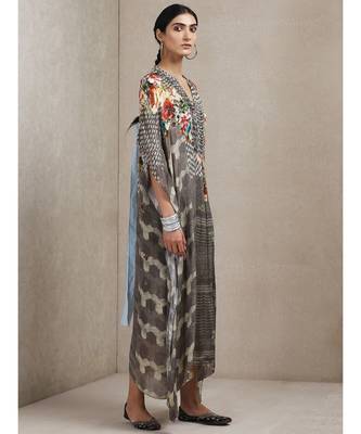 Grey Floral Print Kaftan 3