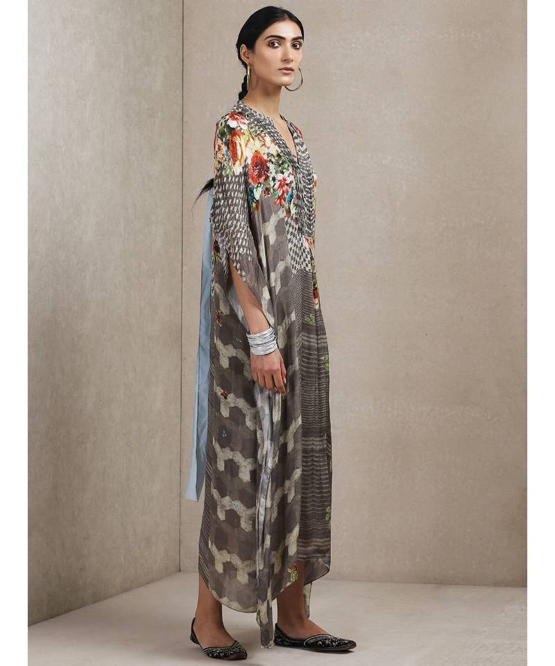 Grey Floral Print Kaftan