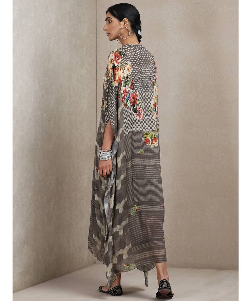 Grey Floral Print Kaftan