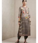 Grey Floral Print Kurta Set