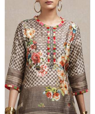 Grey Floral Print Kurta Set 5